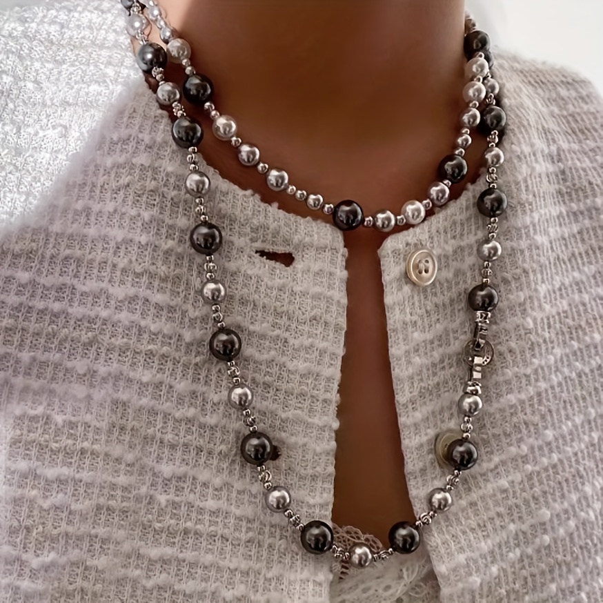 Gray Mixed Pearl Necklace Bracelet Set - Wedding Gift